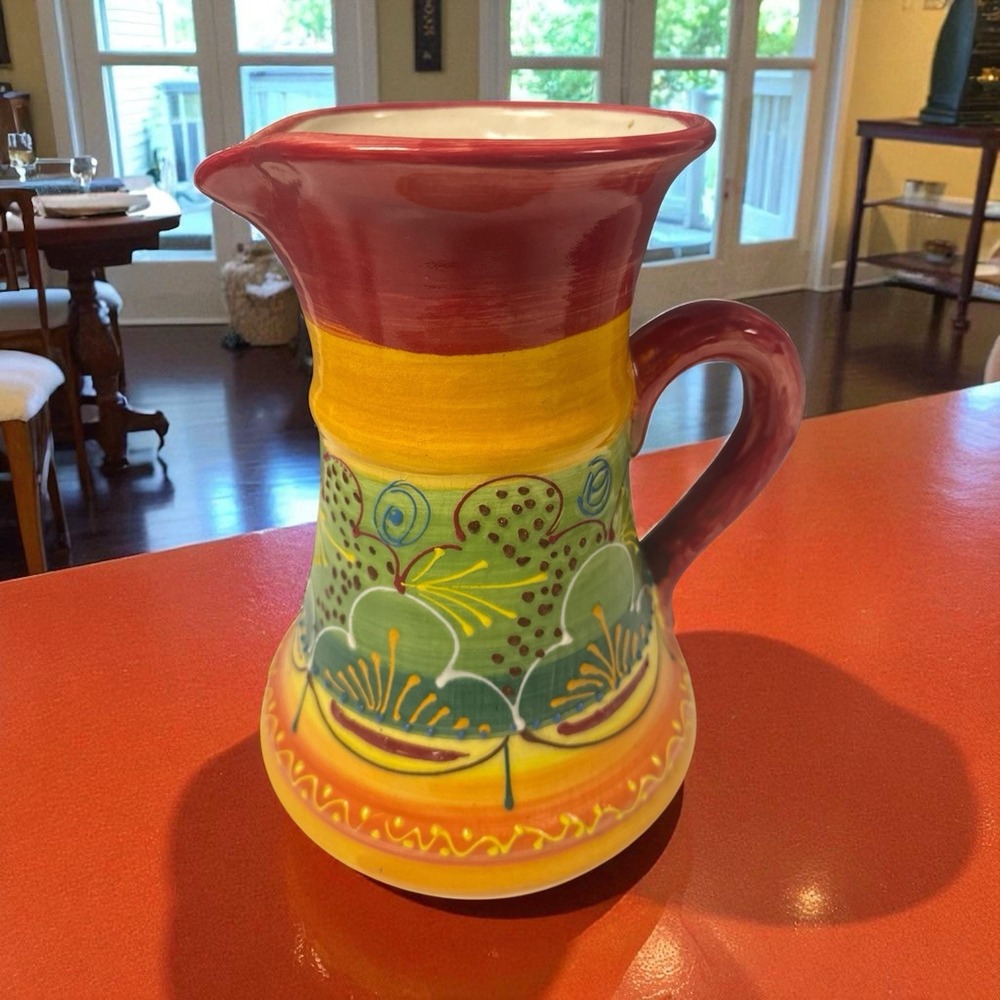 El Poyetan Spain 9"×6.5" Handmade&Painted Folk Art Pitcher 64 oz EUC